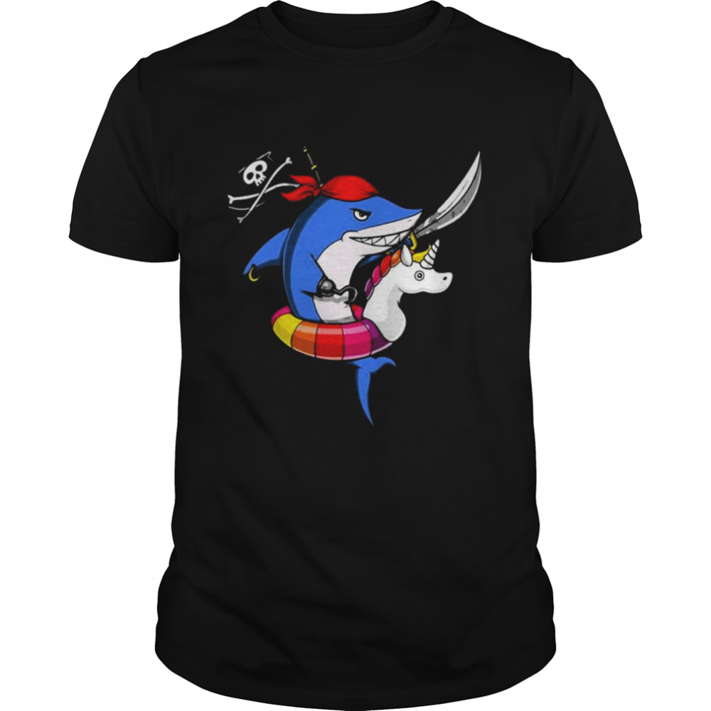 Shark Pirate Riding Unicorn Float Shirt