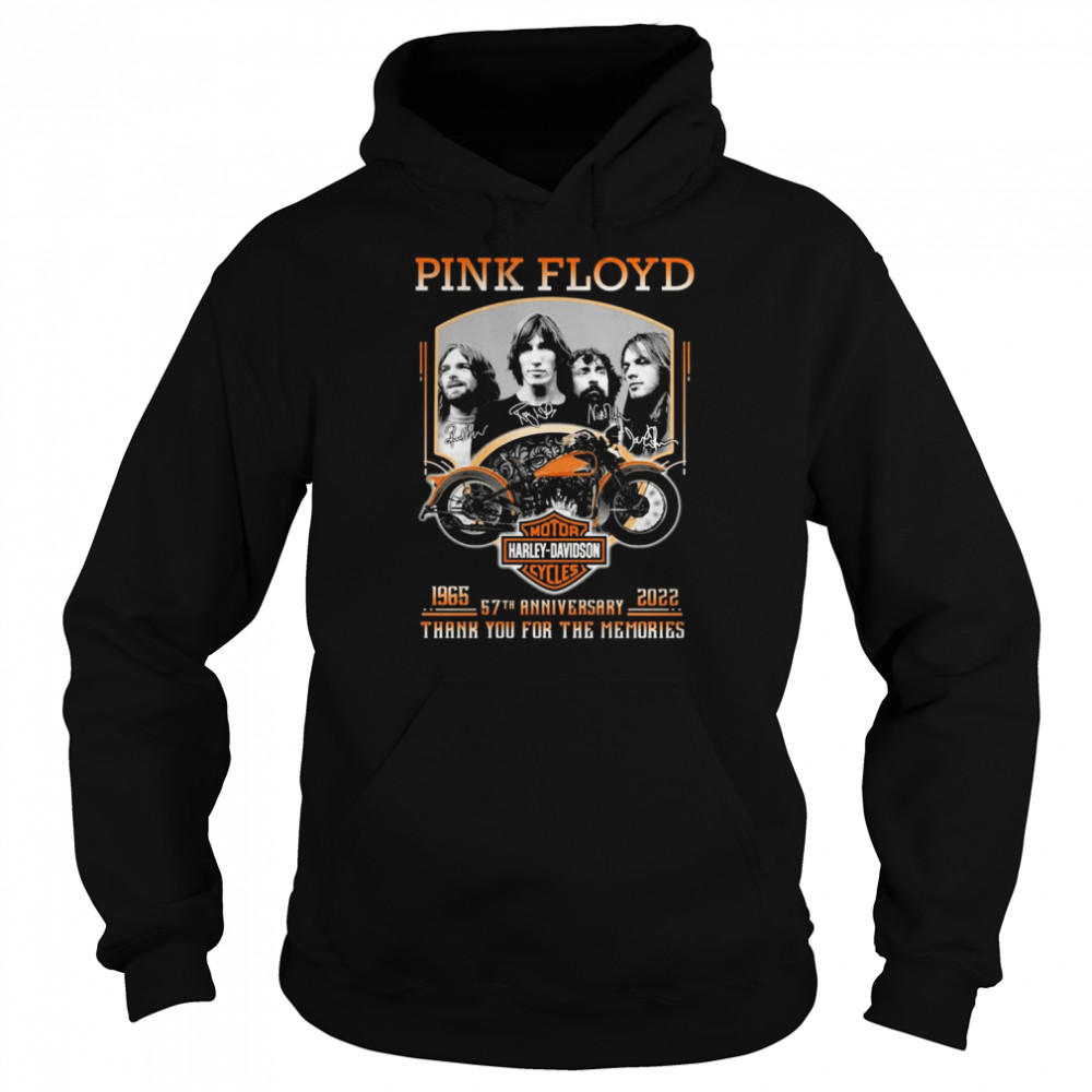 1965-2022 Pink Floyd Harley-Davidson 57th Anniversary Thank You For The Memories Signatures Unisex Hoodie