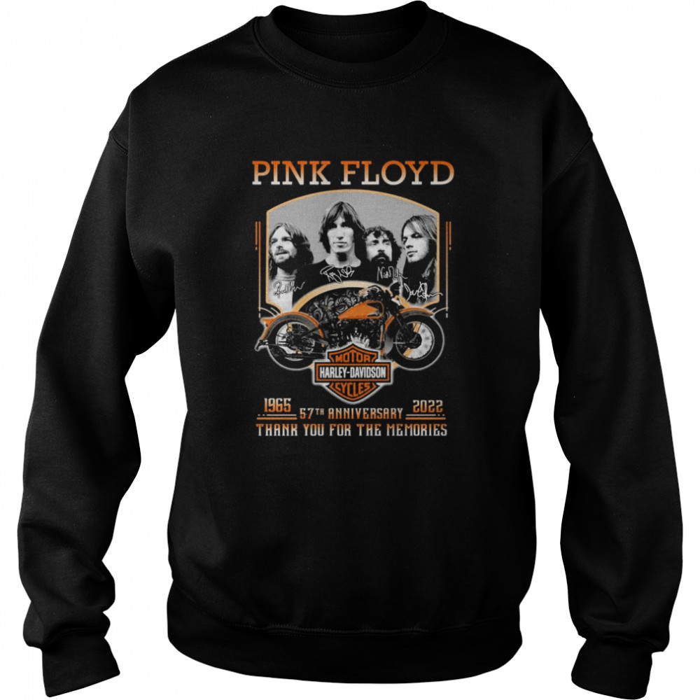 1965-2022 Pink Floyd Harley-Davidson 57th Anniversary Thank You For The Memories Signatures Unisex Sweatshirt