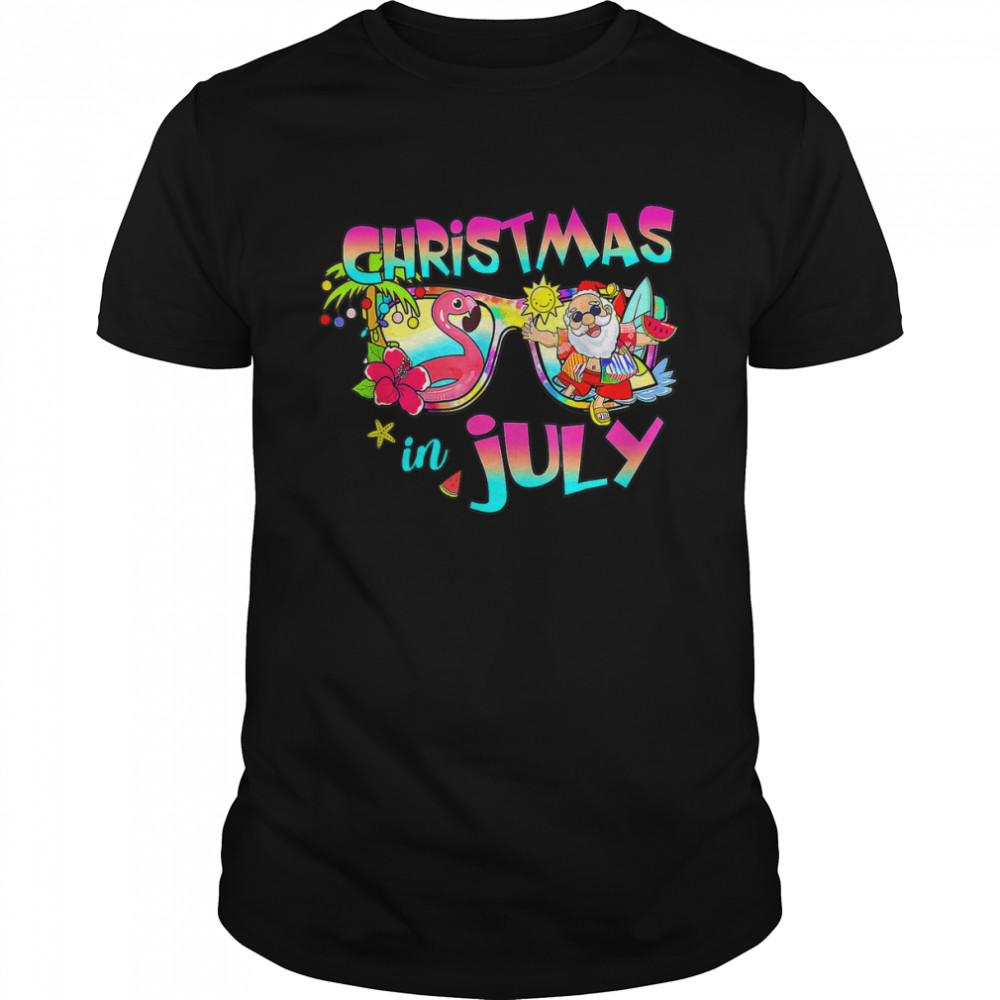 Pink Flamingo Santa Hat Christmas In July Summer Vacation T-Shirt