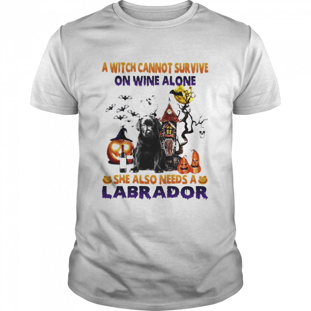 A Witch cannot survive on wine alone she also needs a Black Labrador Pup Halloween shirt Classic Men's T-shirt