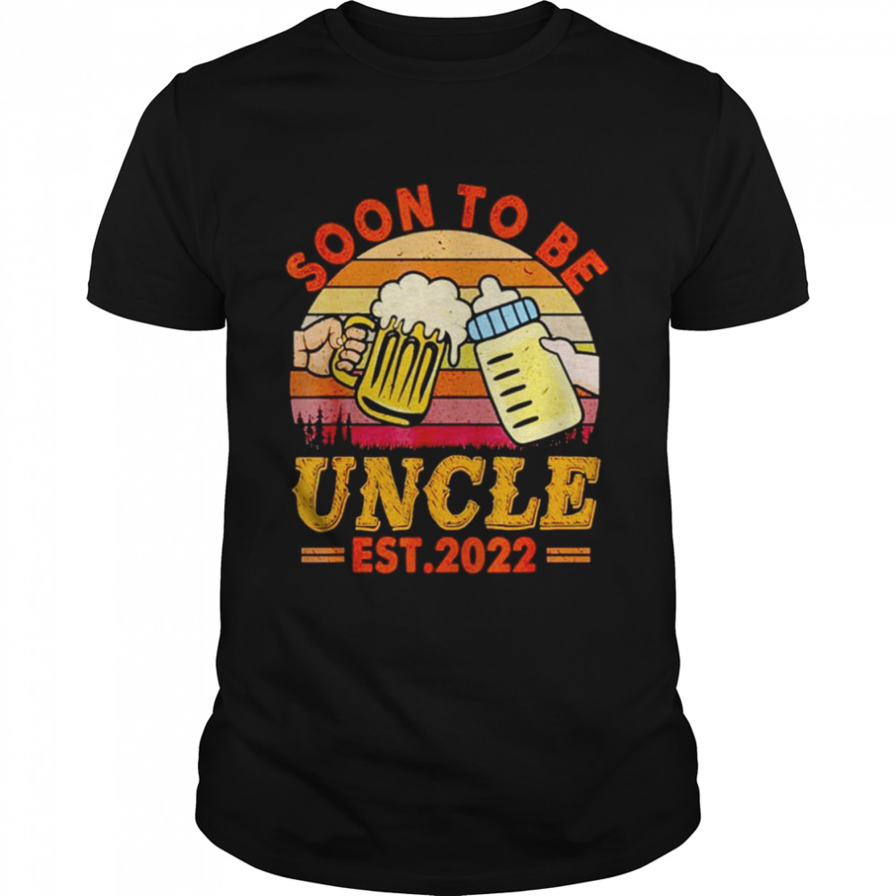 Vintage Retro Soon To Be Uncle Est 2022 Drinking Beer shirt