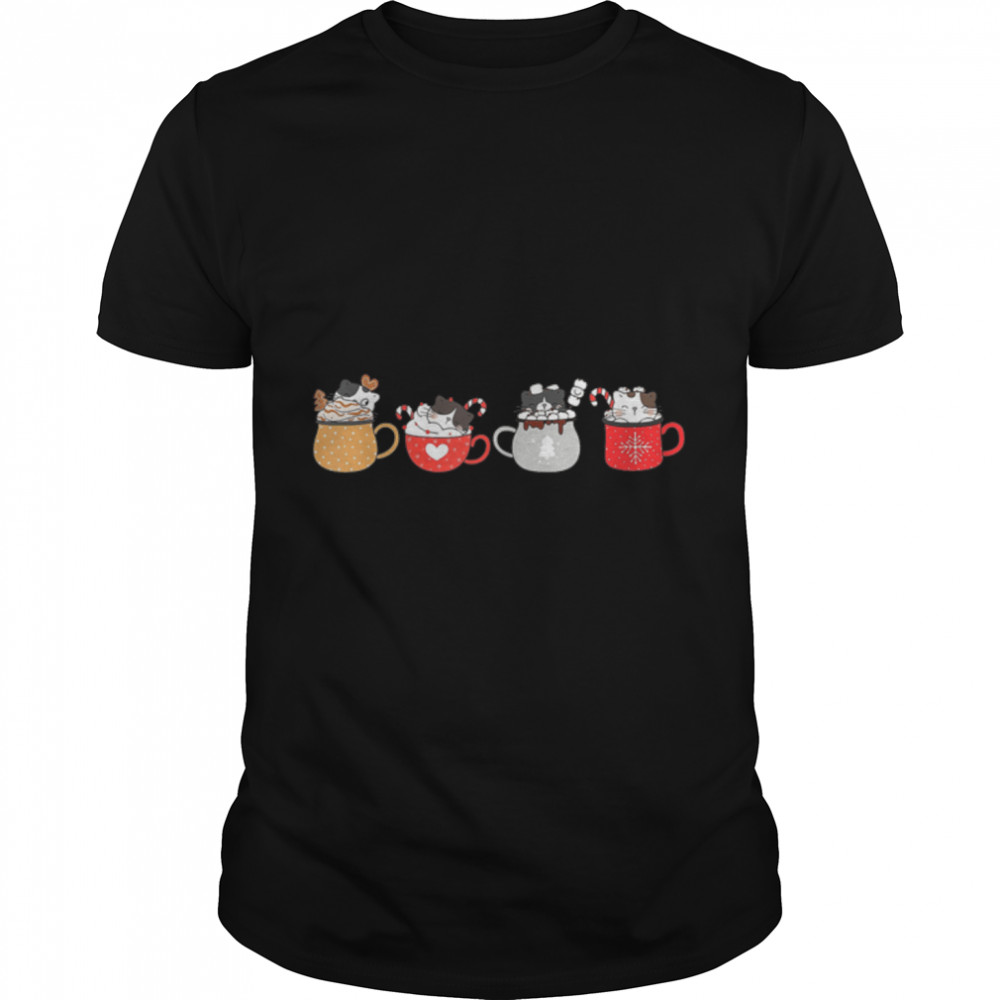 Christmas Happy Cute Cat in Coffee Mug T-Shirt B0B7DXQ3JR
