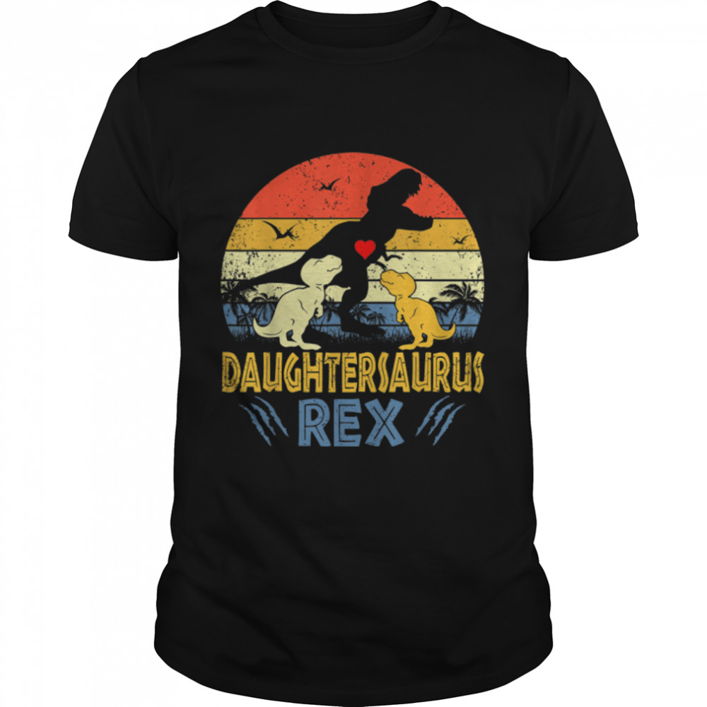 Daughter Saurus T Rex Dinosaur Daughter 2 kids Family T-Shirt B0B7F7TY72