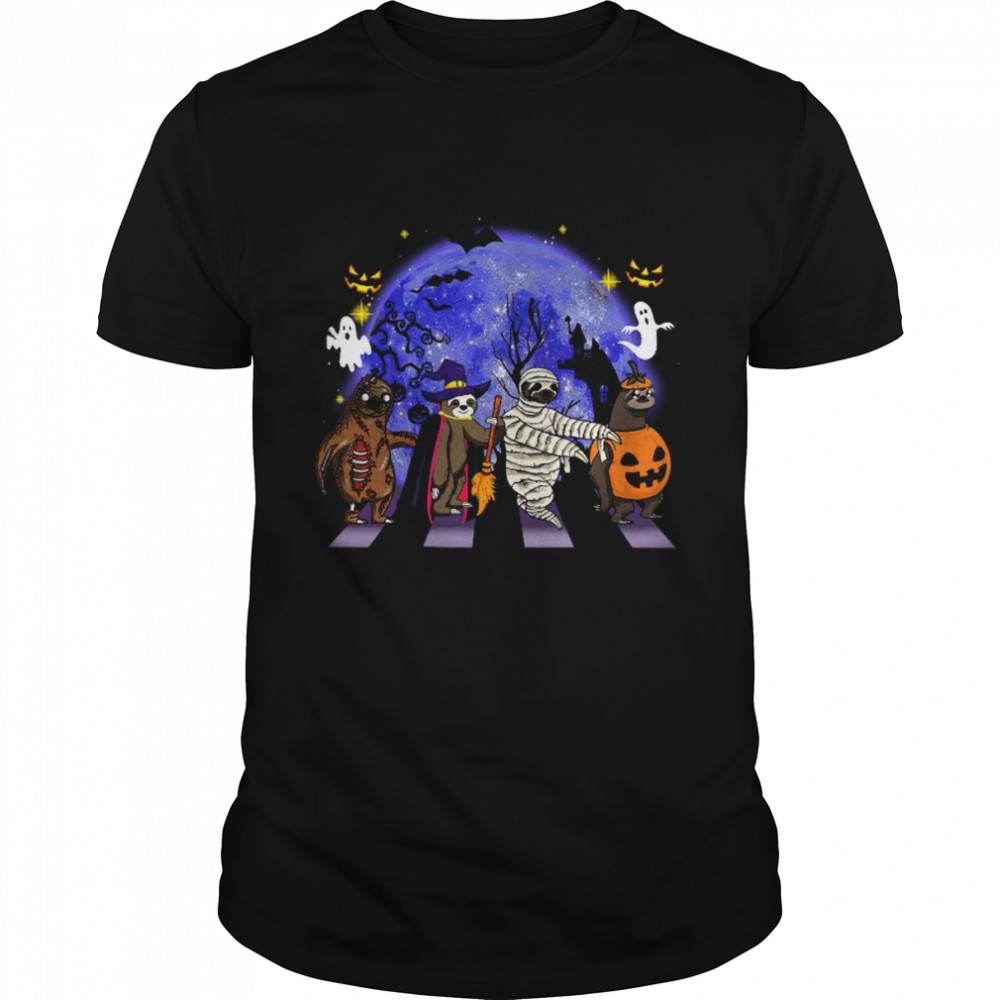 Sloths In Halloween Costumes Blue Moon Abbey Road The Beatles shirt