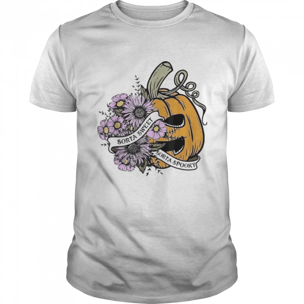 Sorta Sweet Sorta Spooky Floral Pumpkin Spooky Season T-Shirt