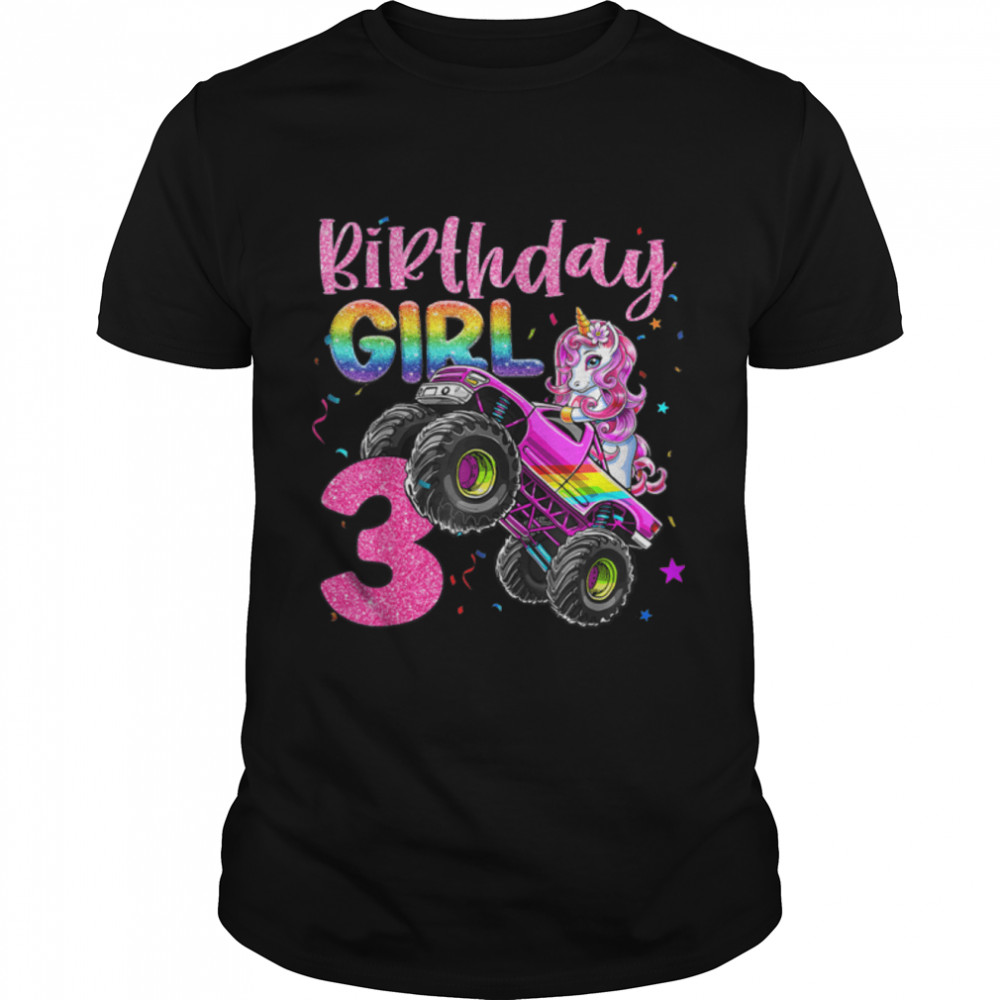 3rd Unicorn Monster Truck Birthday Girls Racing Love 3 Years T-Shirt B0B7JC3RB1