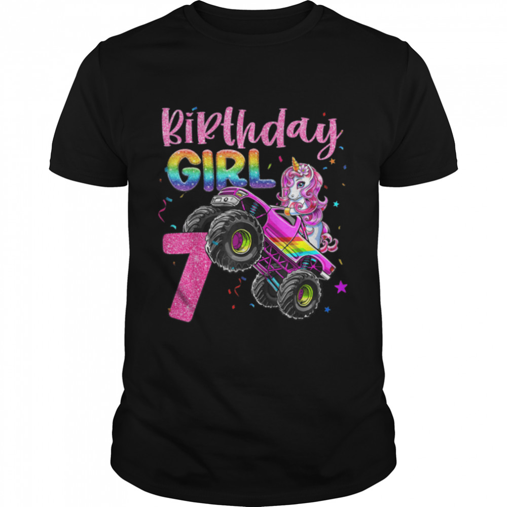 7th Unicorn Monster Truck Birthday Girls Racing Love 7 Years T-Shirt B0B7JC4TJV