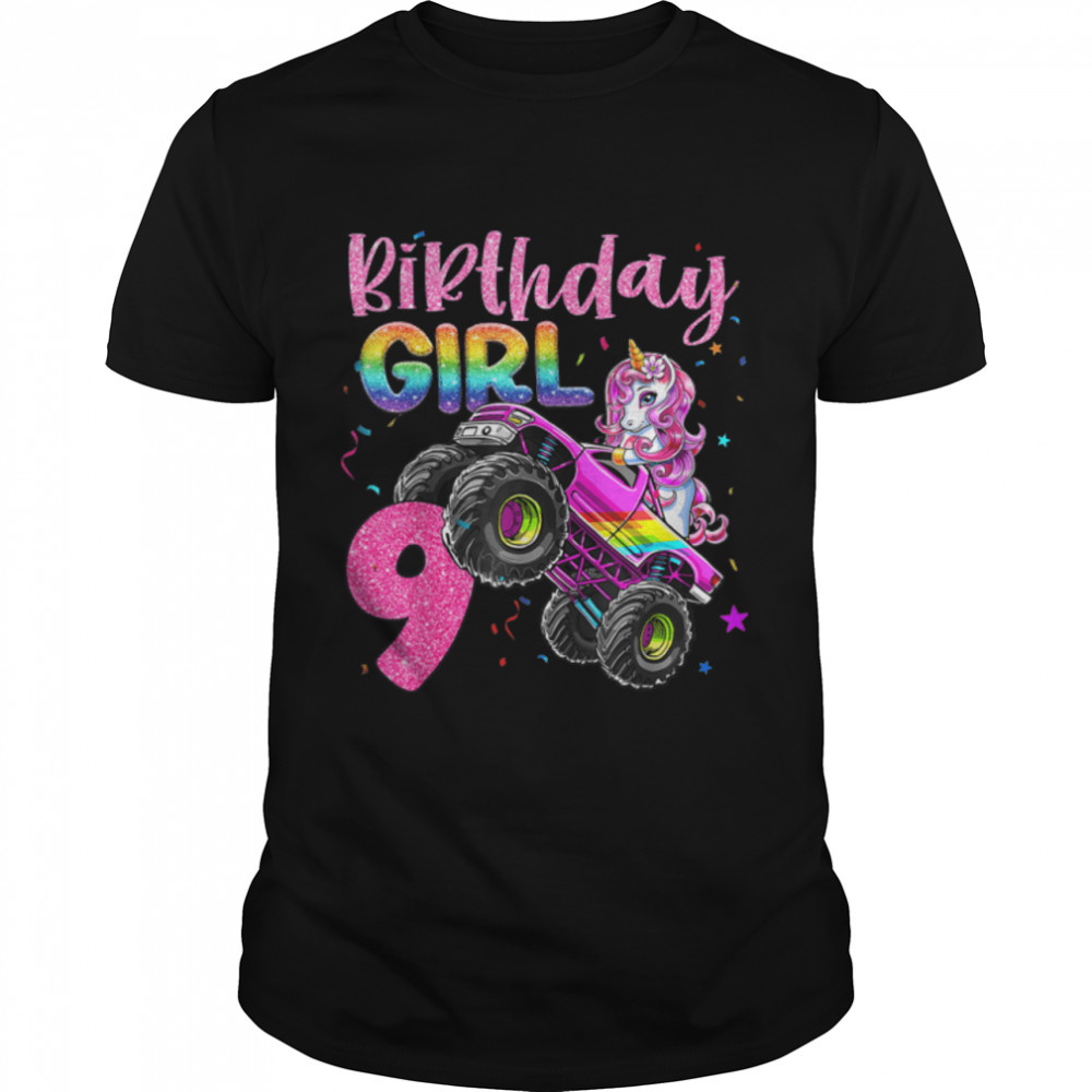 9th Unicorn Monster Truck Birthday Girls Racing Love 9 Years T-Shirt B0B7JFGX7B