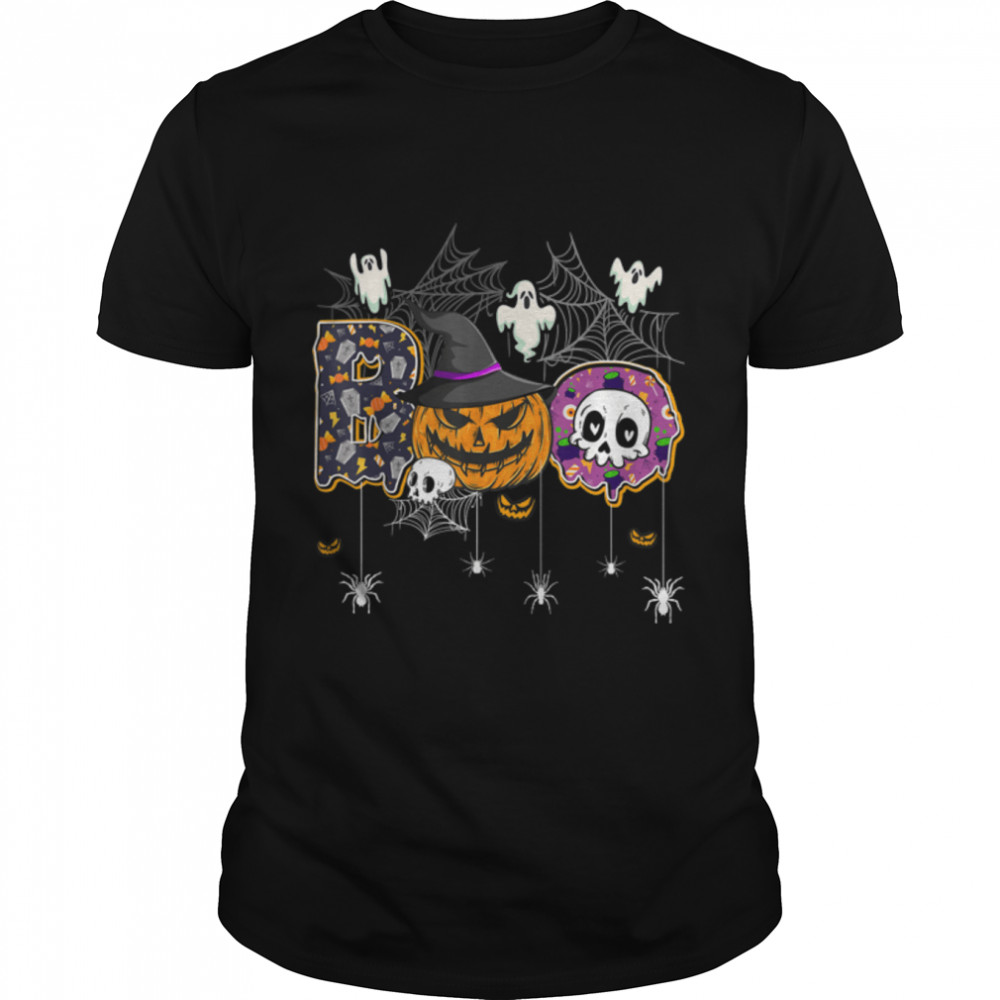 Boo Creepy Ghost Pumpkin Witch Halloween Costume T-Shirt B0B7JN6B14