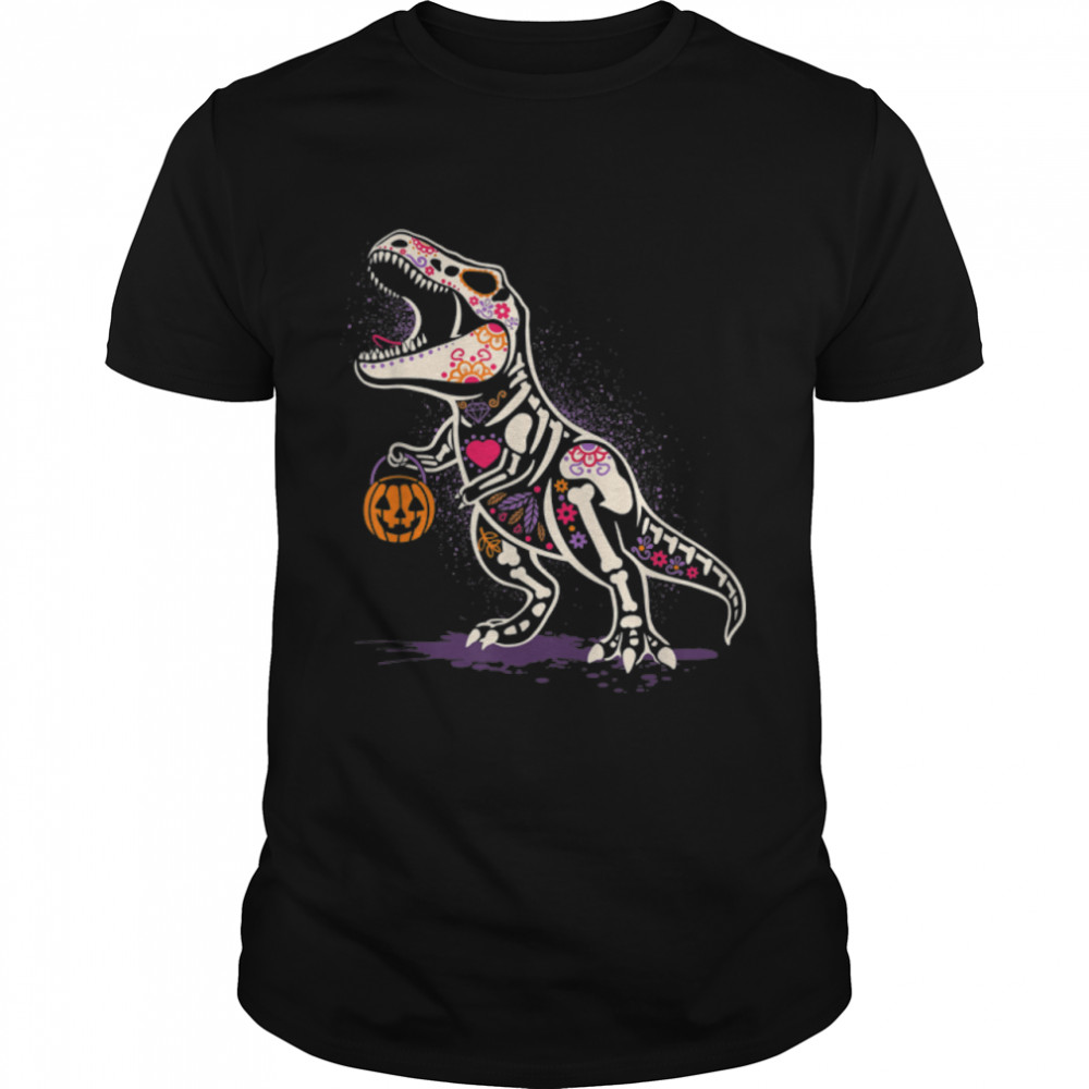 Halloween Pumpkin Dinosaur Skeleton Gift for Kids Boys Girls T-Shirt B0B7DY1L6M