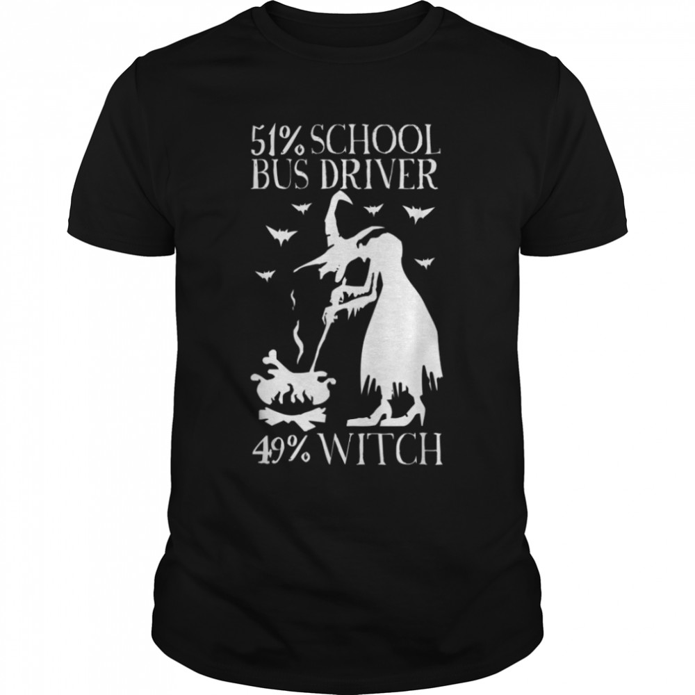 Halloween Witch & School Bus Driver T-Shirt B0B7JRCZWX