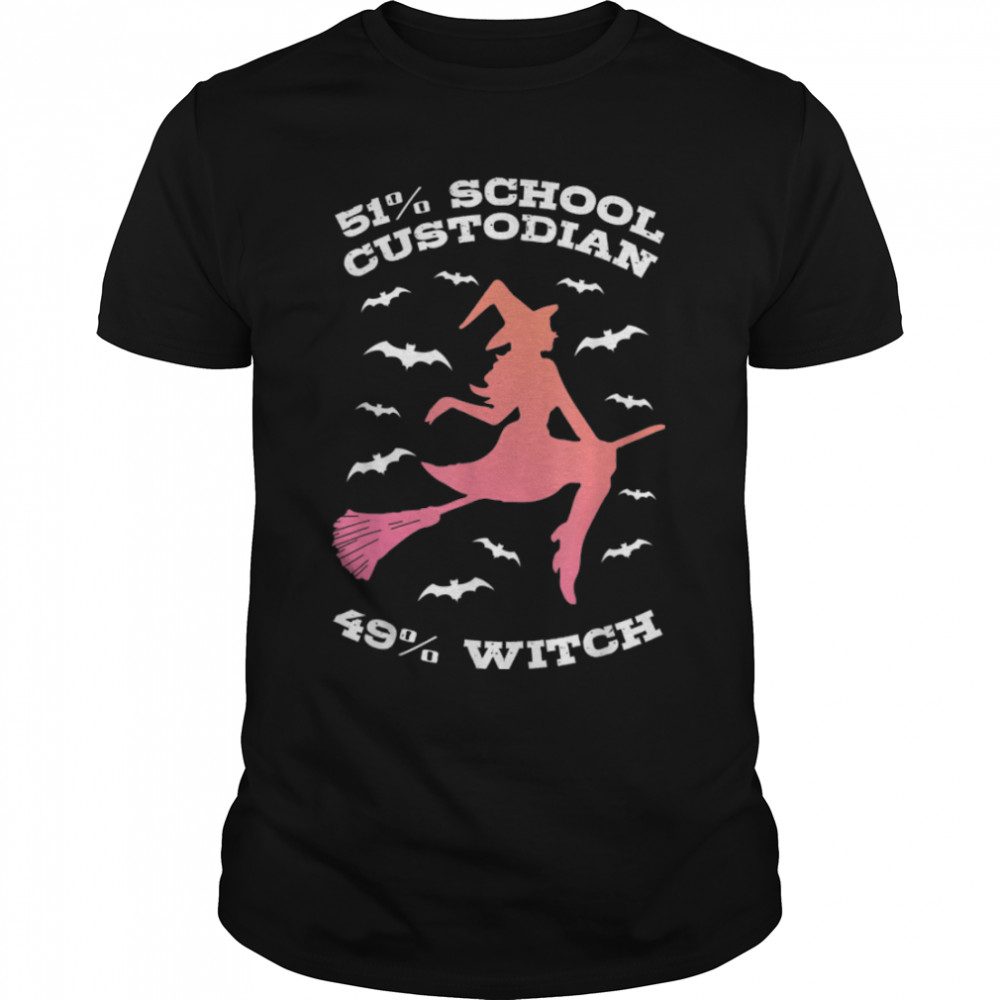 Halloween Witch & School Custodian T-Shirt B0B7JW6H97