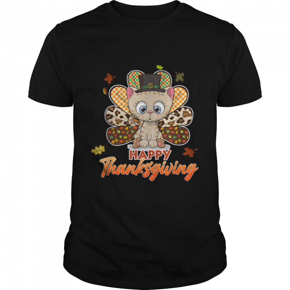 Happy Thanksgiving Tee Cat Turkey Christmas Day T-Shirt B0B7DYSVL3