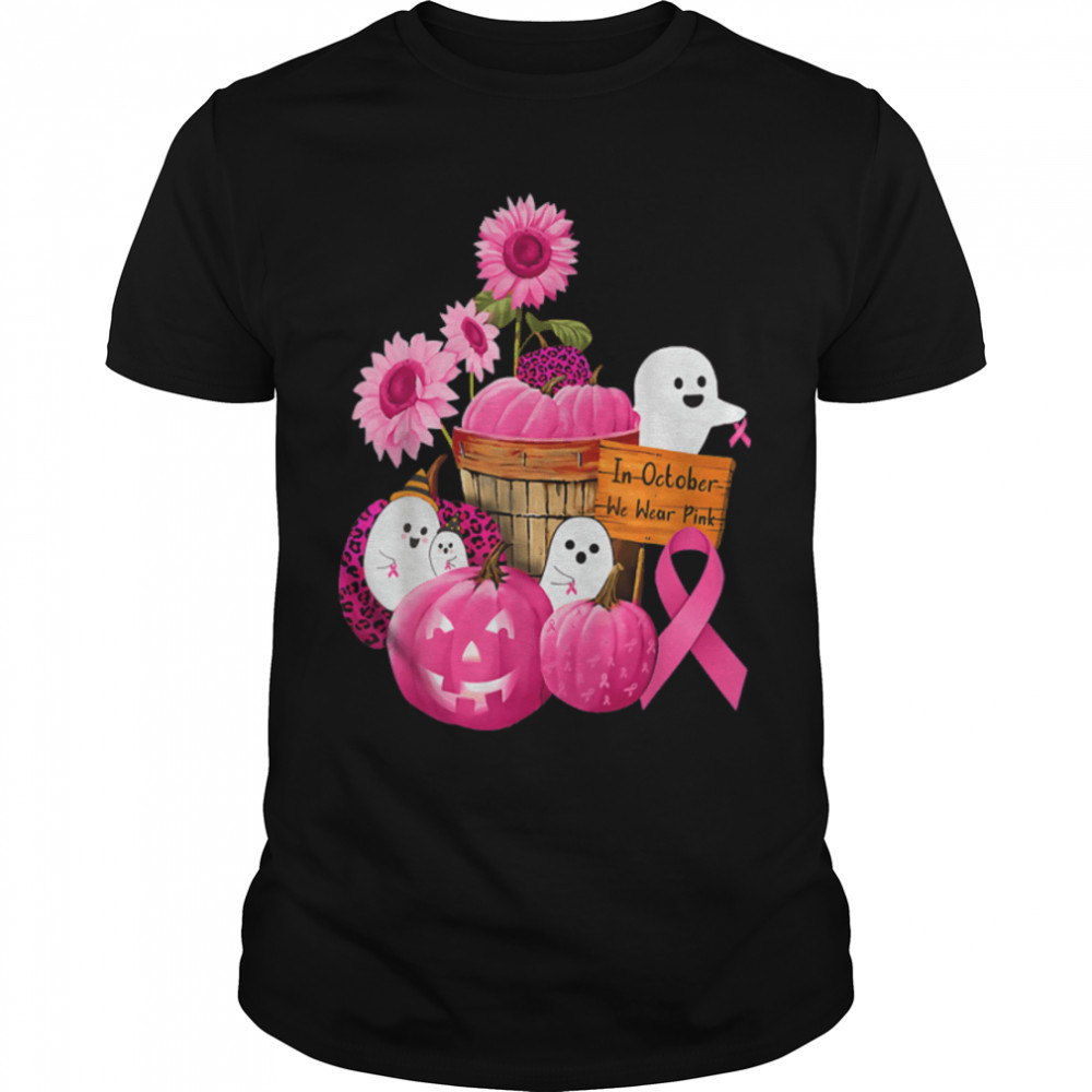In October We Wear Pink Ghosts & Pumpkins For Breast Cancer T- B0B7DX8QFC Classic Men's T-shirt