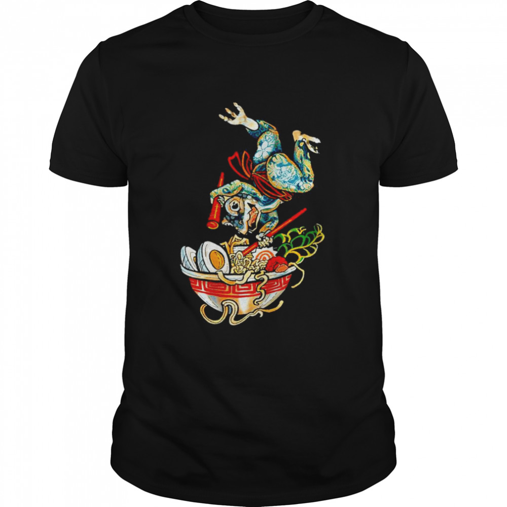 Japanese Tattoo Cottagecore Frog Jumping In Ramen Bowl Noodle T- Classic Men's T-shirt