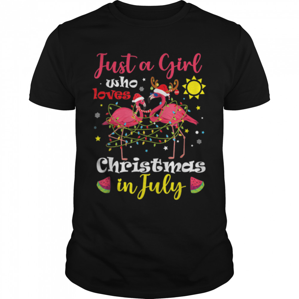 Just A Girl Who Loves Christmas In July Flamingo Summer T- B0B7F26JRF Classic Men's T-shirt