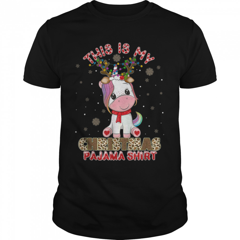 This Is My Christmas Pajama Shirt Unicorn Santa Hat Lights T-Shirt B0B7F255GC