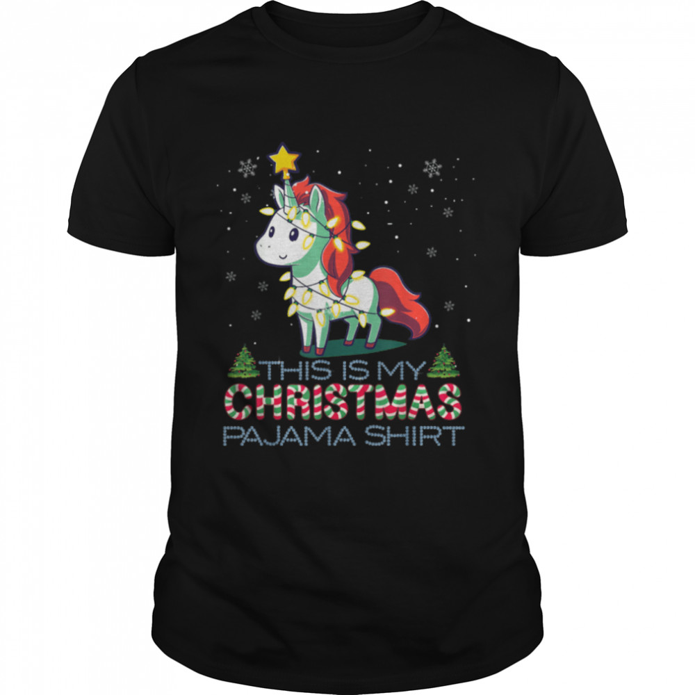This Is My Christmas Pajama Shirt Unicorn Santa Lights T-Shirt B0B7DYXQ52