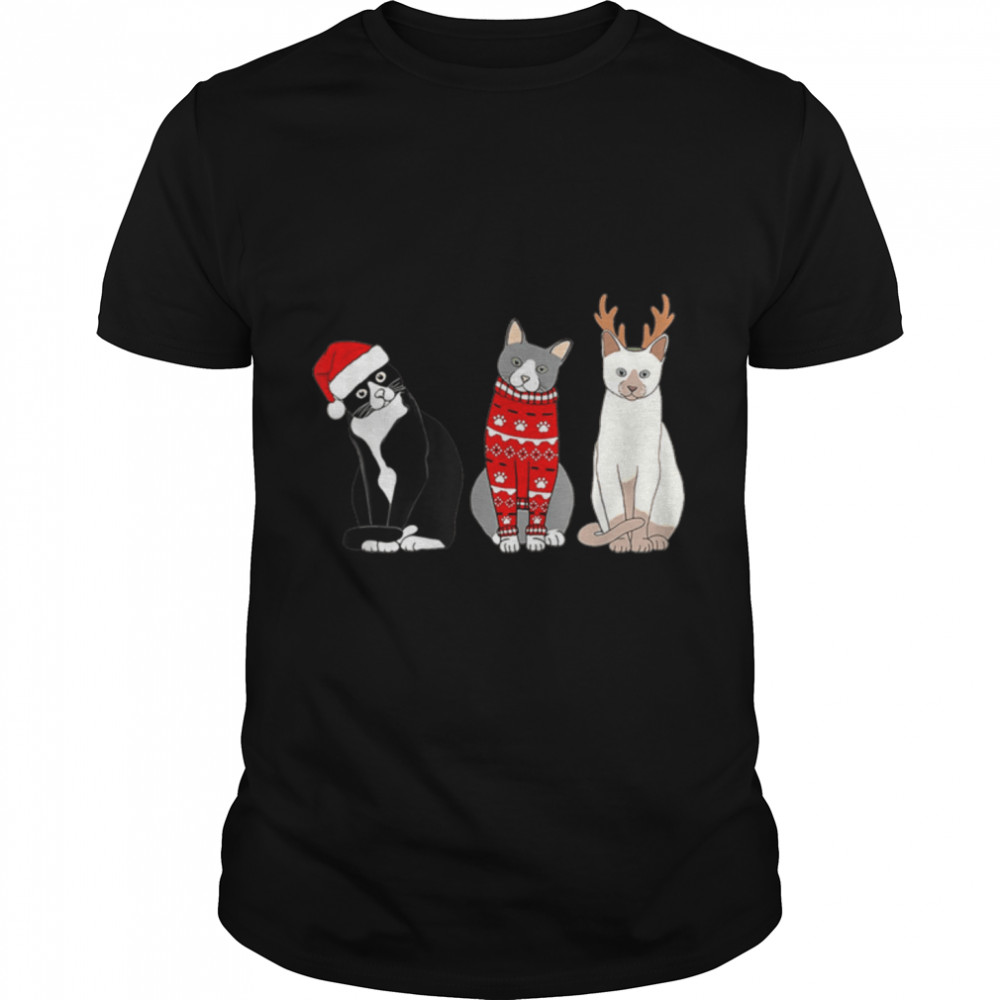 Three Cat Christmas Santa X-mas Cat T- B0B7DXSY19 Classic Men's T-shirt
