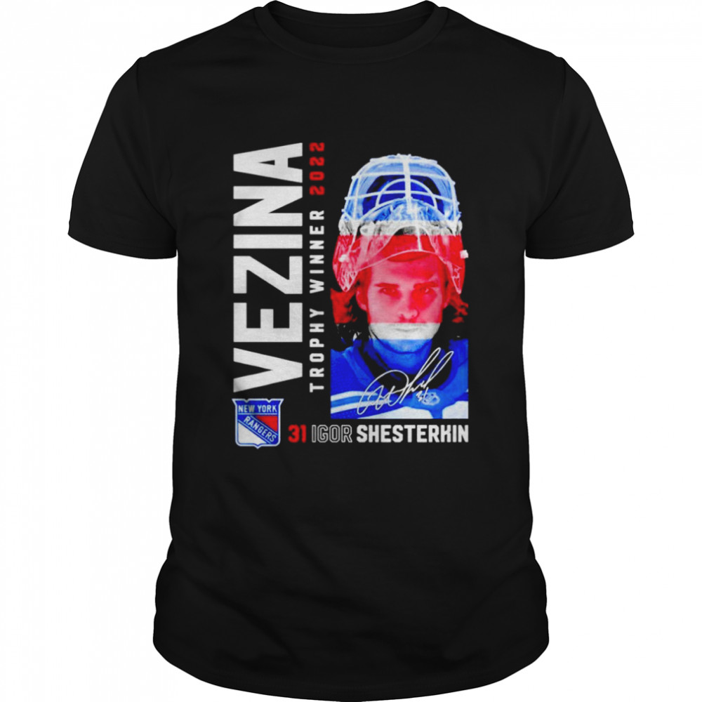 31 Igor Shesterkin New York Rangers Trophy Winner 2022 signatures shirt