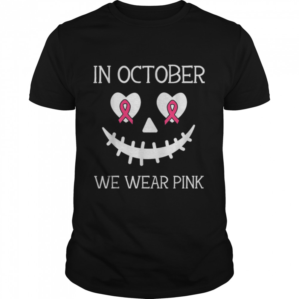 Creepy Pumpkin In October We Wear Pink Cancer Halloween Kids T-Shirt B0B82SV3D1