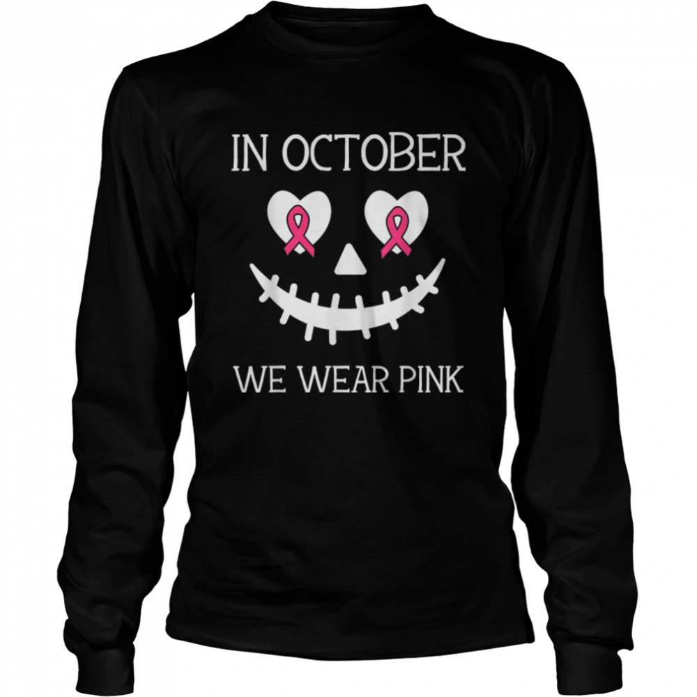 Creepy Pumpkin In October We Wear Pink Cancer Halloween Kids T- B0B82SV3D1 Long Sleeved T-shirt