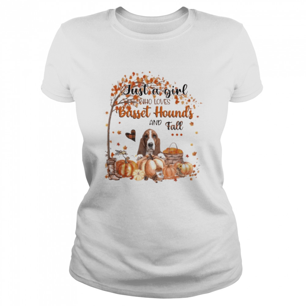 Just a Girl who loves Basset Hound and Fall Pumpkin Happy Thanksgiving shirt Classic Women's T-shirt