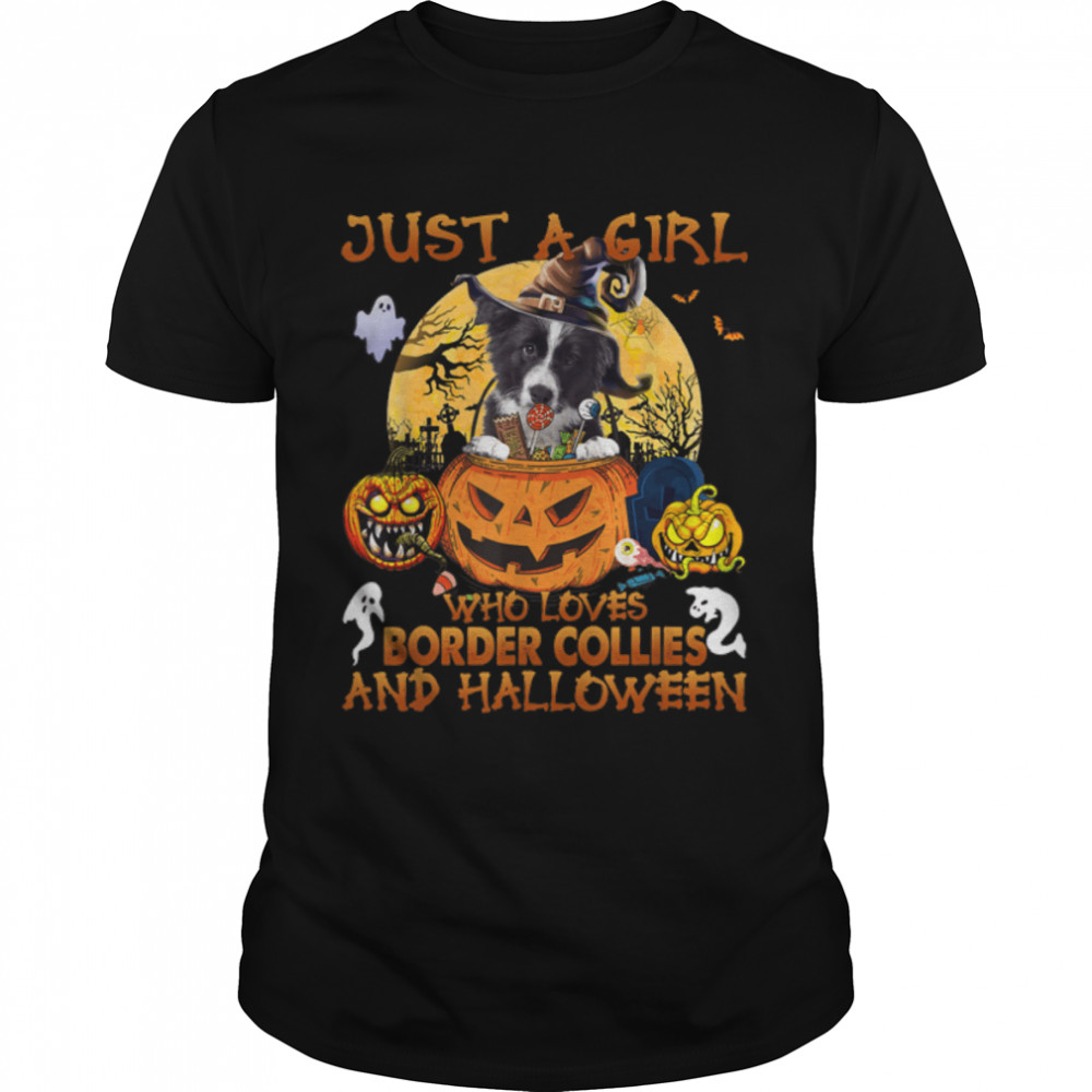 Just a Girl who loves Border Collie and Halloween T-Shirt B0B82HX26G