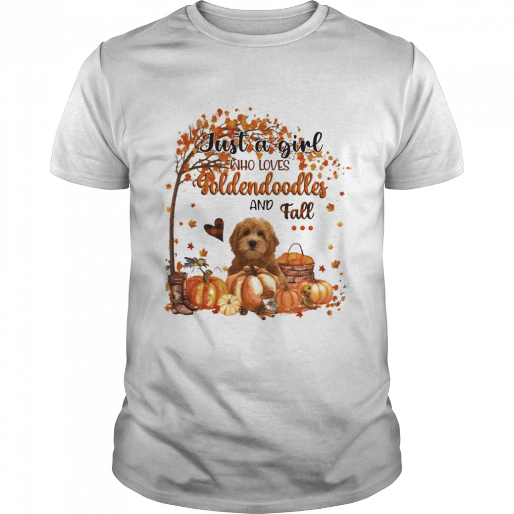 Just a Girl who loves Red Goldendoodle and Fall Pumpkin Happy Thanksgiving shirt