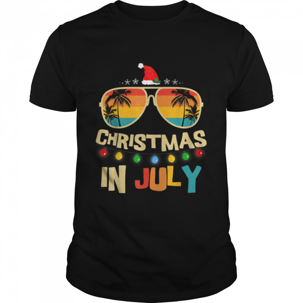 Christmas in July Santa Hat Sunglasses Summer Vacation T-Shirt B0B4BSFRJ3
