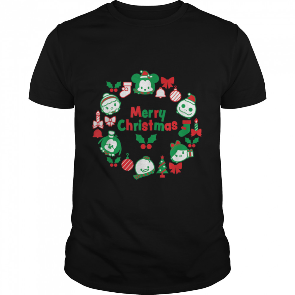 Disney Tsum Tsum Character Wreath Christmas Holiday T-Shirt T-Shirt B07MGMTT3J
