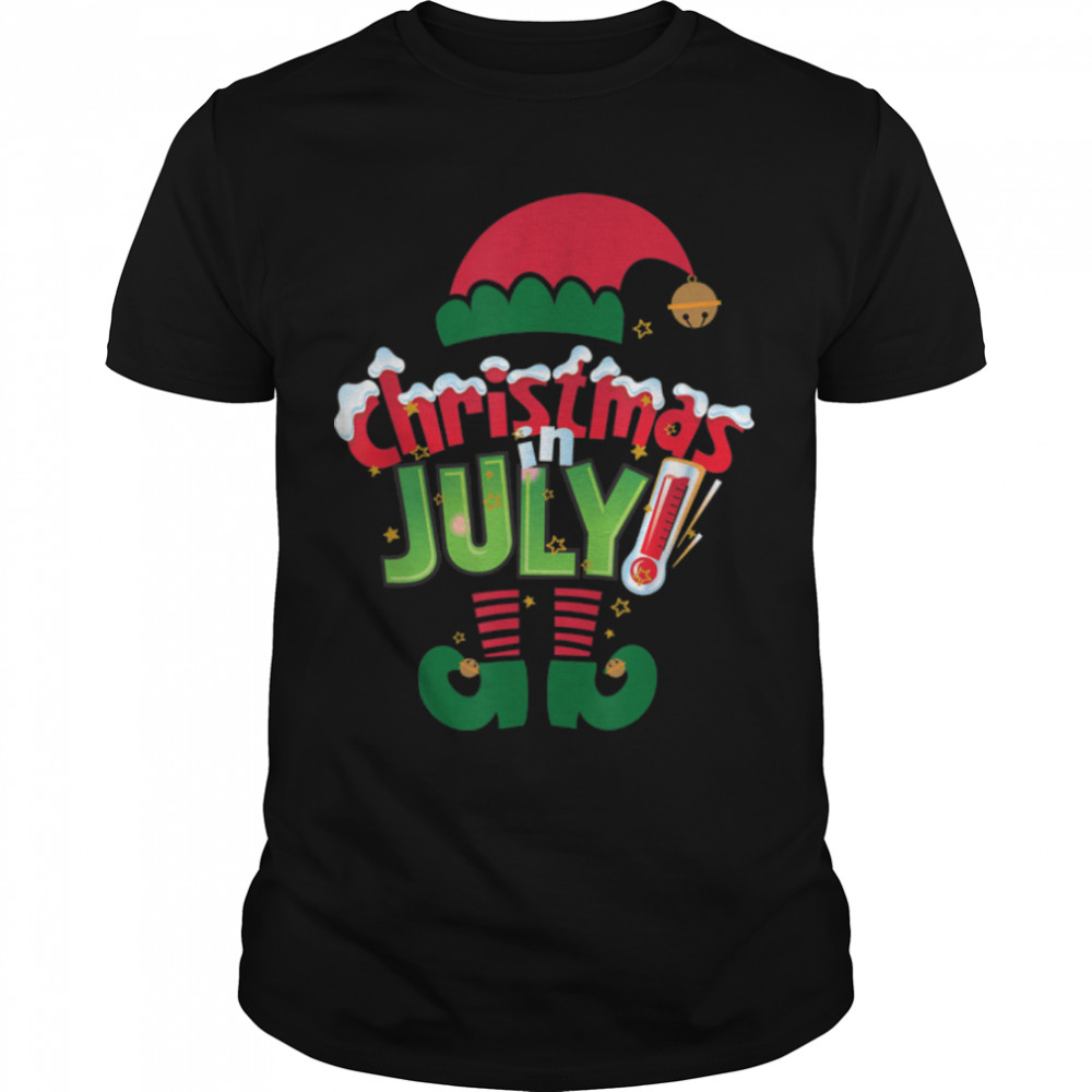 Funny Christmas in July Shirt Summer Elf Santa Xmas T-Shirt B099W9Q311