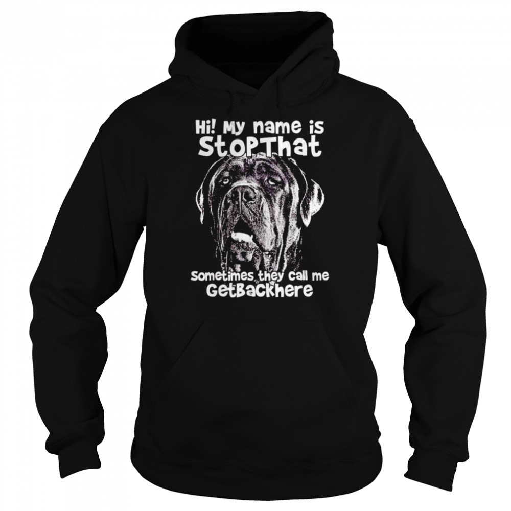 Pitbull Hi my name is stop that sometimes they call me get back here shirt Unisex Hoodie