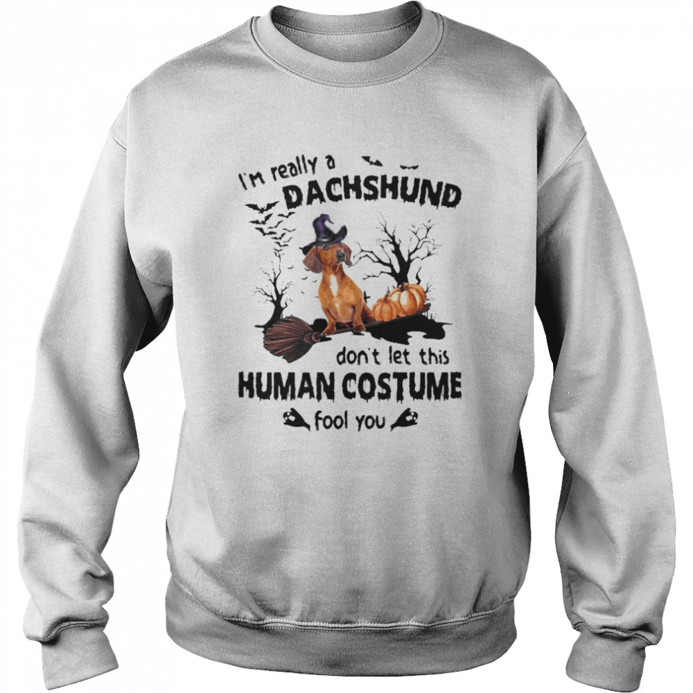 Red Dachshund Dog I’m Really A Dachshund Don’t Let This Human Costume Fool You Halloween  Unisex Sweatshirt