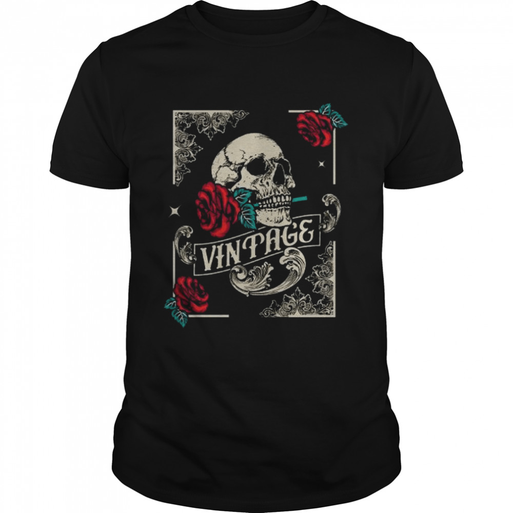 Skull with Roses Distressed Shirt