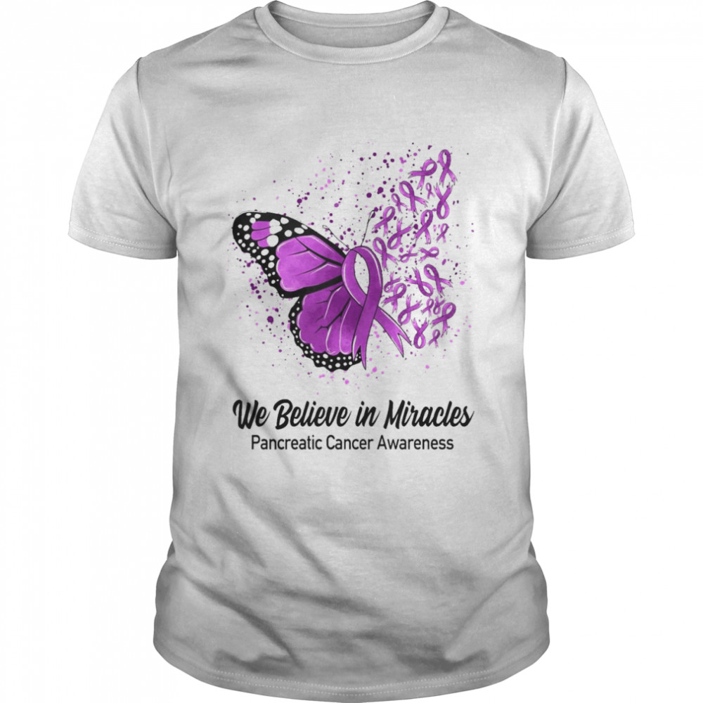 Butterfly We Believe in Miracles Pancreatic Cancer Awareness  Classic Men's T-shirt