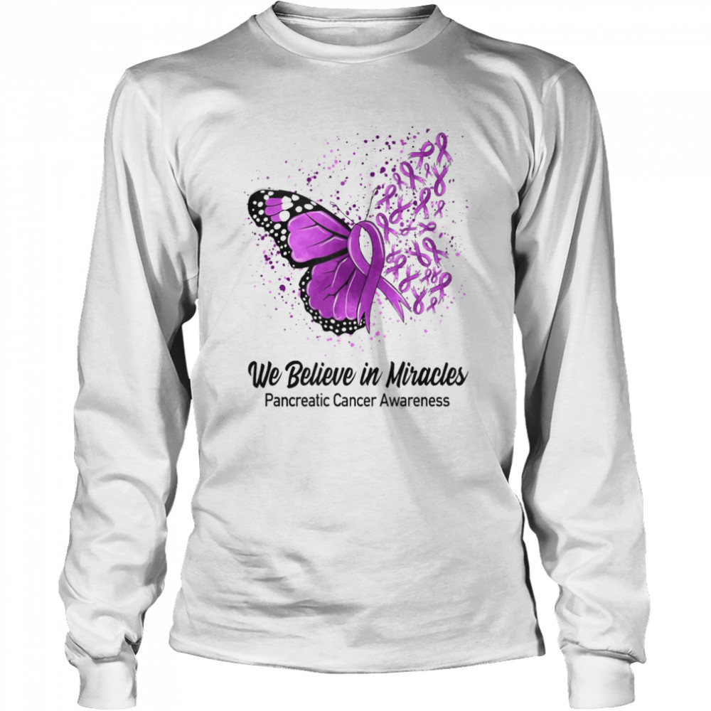 Butterfly We Believe in Miracles Pancreatic Cancer Awareness  Long Sleeved T-shirt