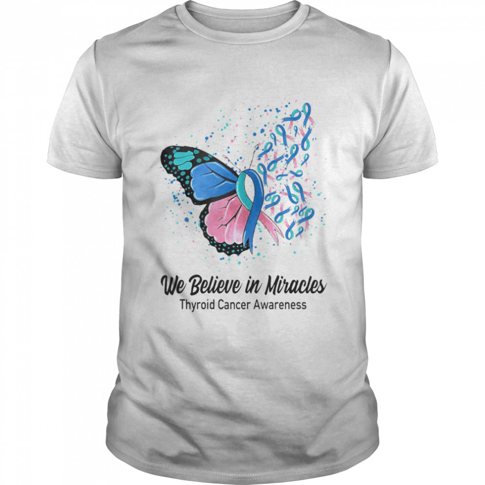 Butterfly We Believe in Miracles Thyroid Cancer Awareness  Classic Men's T-shirt
