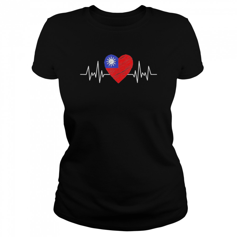 Taiwan Flag With Heartbeat Pride Grunge Taiwanese Flag T- Classic Women's T-shirt