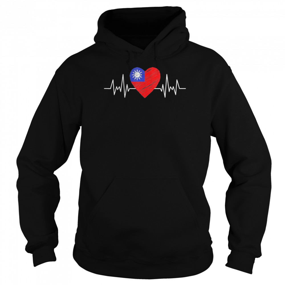 Taiwan Flag With Heartbeat Pride Grunge Taiwanese Flag T- Unisex Hoodie
