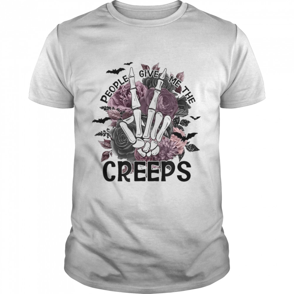 People Give me The Creeps Halloween Skeleton Hand Peace T-Shirt