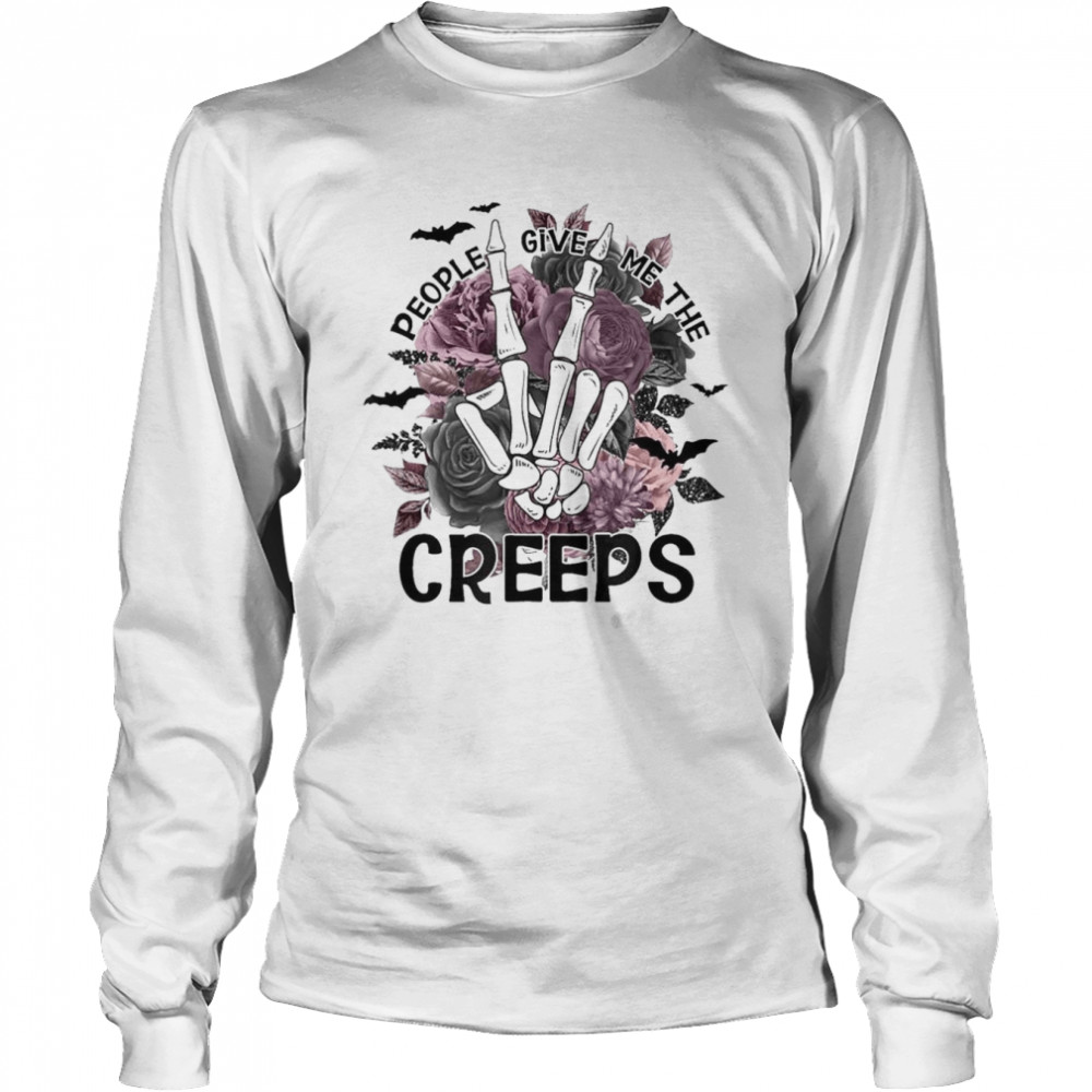 People Give me The Creeps Halloween Skeleton Hand Peace T- Long Sleeved T-shirt