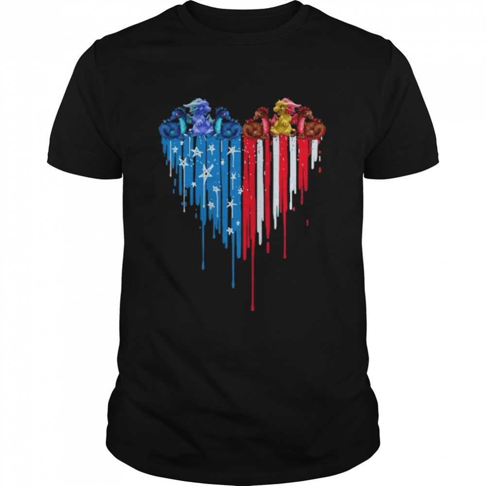 American Flag Heart Dragon Shirt
