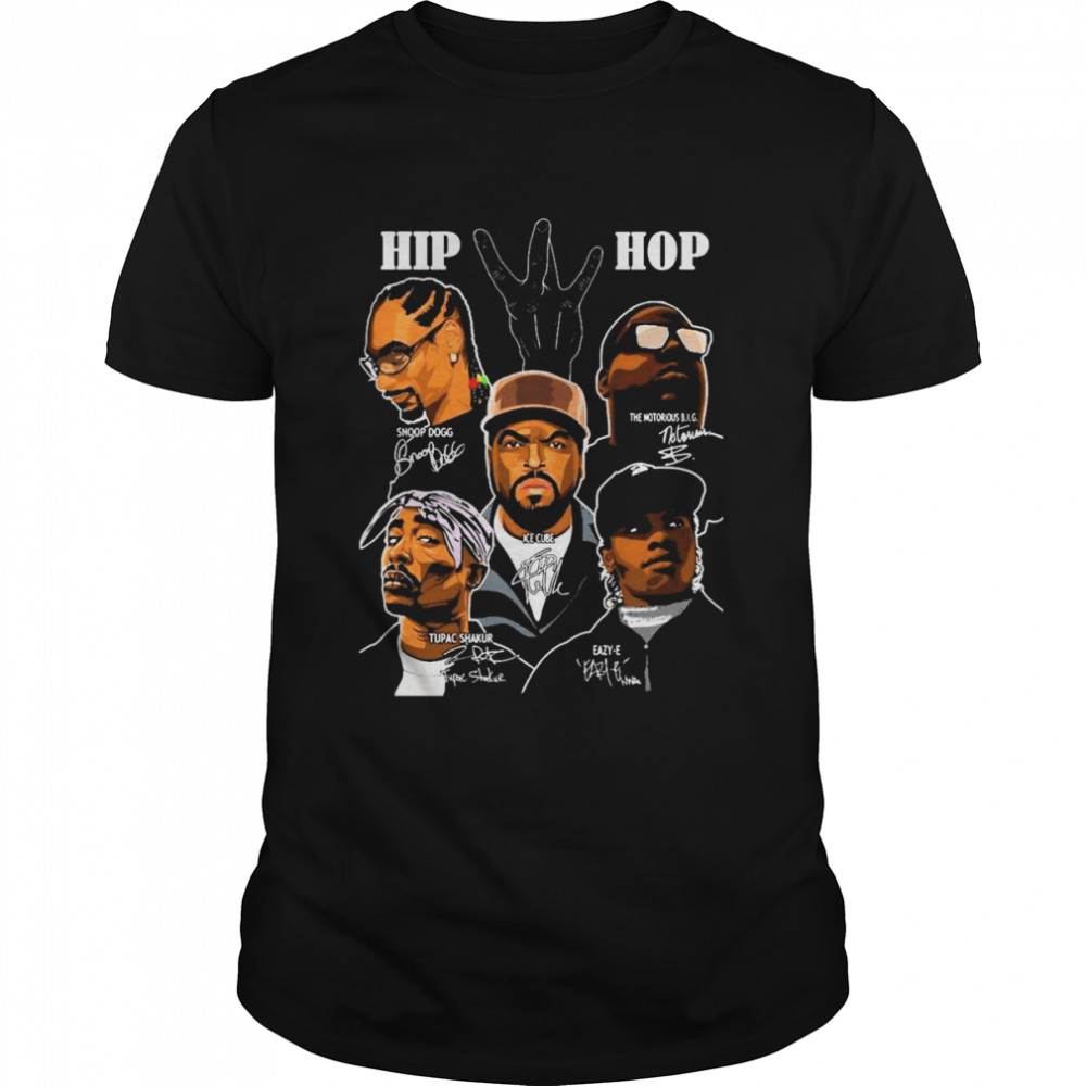 Hip Hop Snoop Dogg Tupac Shakur Eazy-E Ice Cube and The Notorious B.I.G signatures shirt