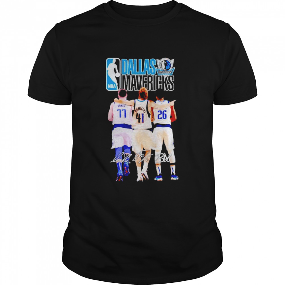 Dallas Mavericks Luka Dončić Dirk Nowitzki Spencer Dinwiddie signatures T-shirt Classic Men's T-shirt