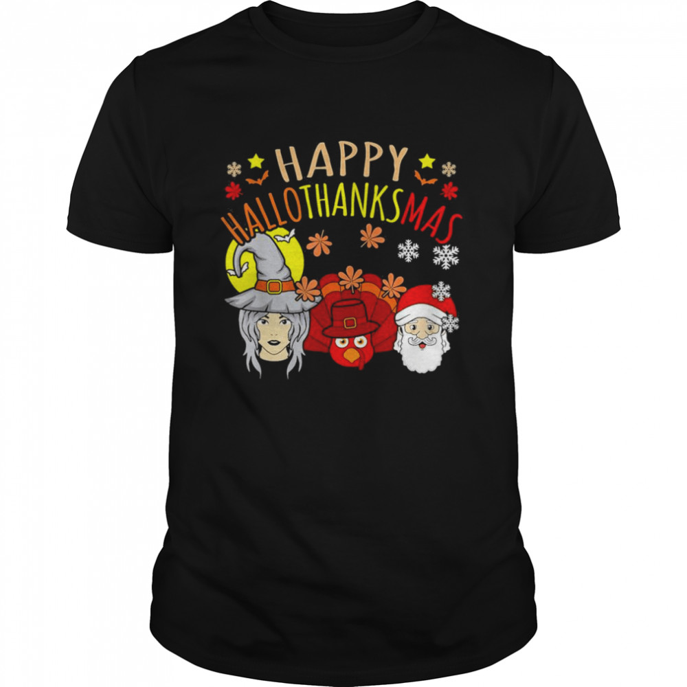 Happy Hallothanksmas Halloween Gnomes Thanksgiving Christmas T-Shirt