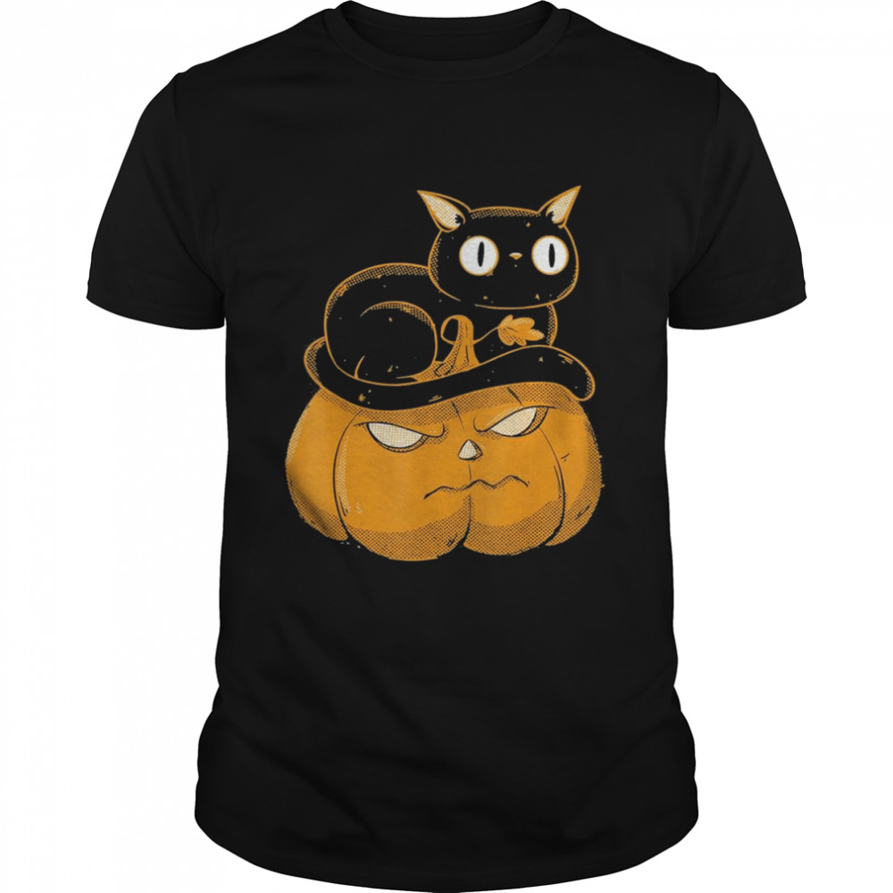 Pumpkin and Black Cat Halloween Kitty Costume T-Shirt