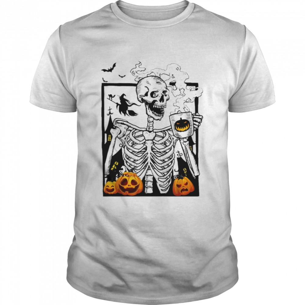 Skeleton Drinking Coffee Halloween 2022 Shirt