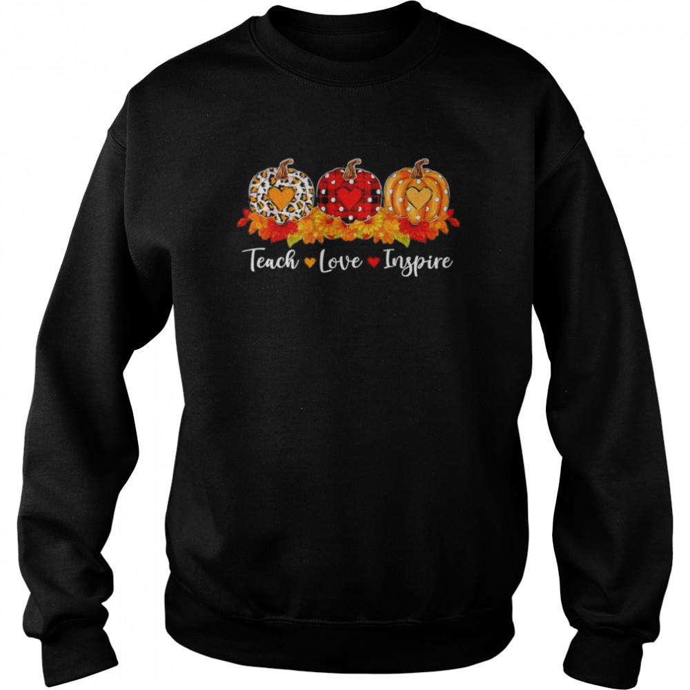 Teach Love Inspire Teacher Autumn Fall Leopard Plaid Pumpkin T- Unisex Sweatshirt